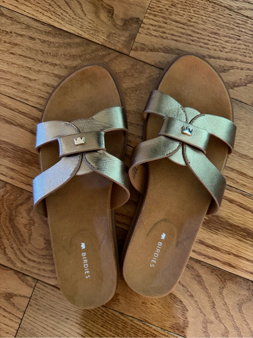Birdies Metallic Gold Slide Sandals